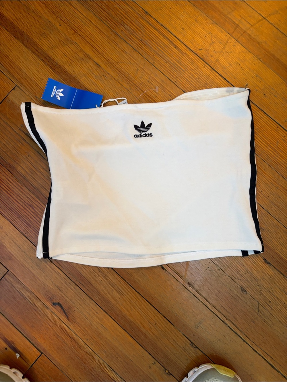 adidas White Strapless Tube Top with Black Side Stripes and Logo Tag - Picture 5 of 7